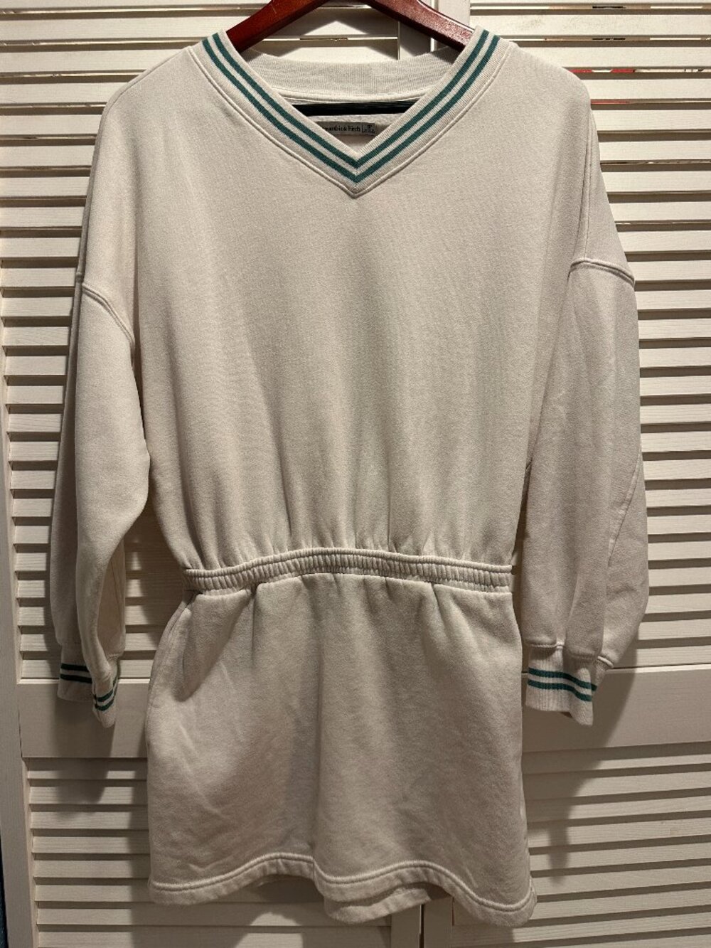 Abercrombie & Fitch SP Y2K Varsity Sweatshirt Mini Dress White Green Preppy
